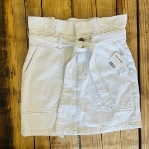 Free People Paperbag Mini Skirt Oatmeal Denim Cotton Linen Soft Girl Size 0
